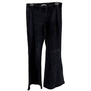 Chatoyant Womens Black Acid Wash Flare Wide Leg Pants Elastic Waist Large